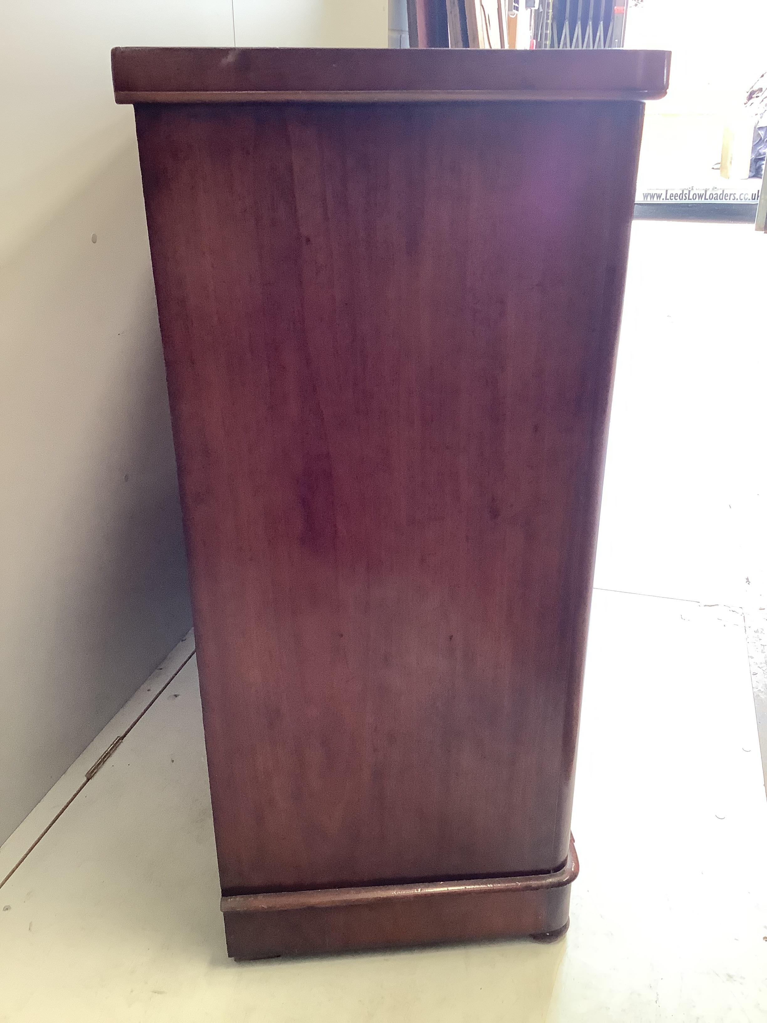 A Victorian mahogany five drawer chest, width 119cm, depth 52cm, height 117cm